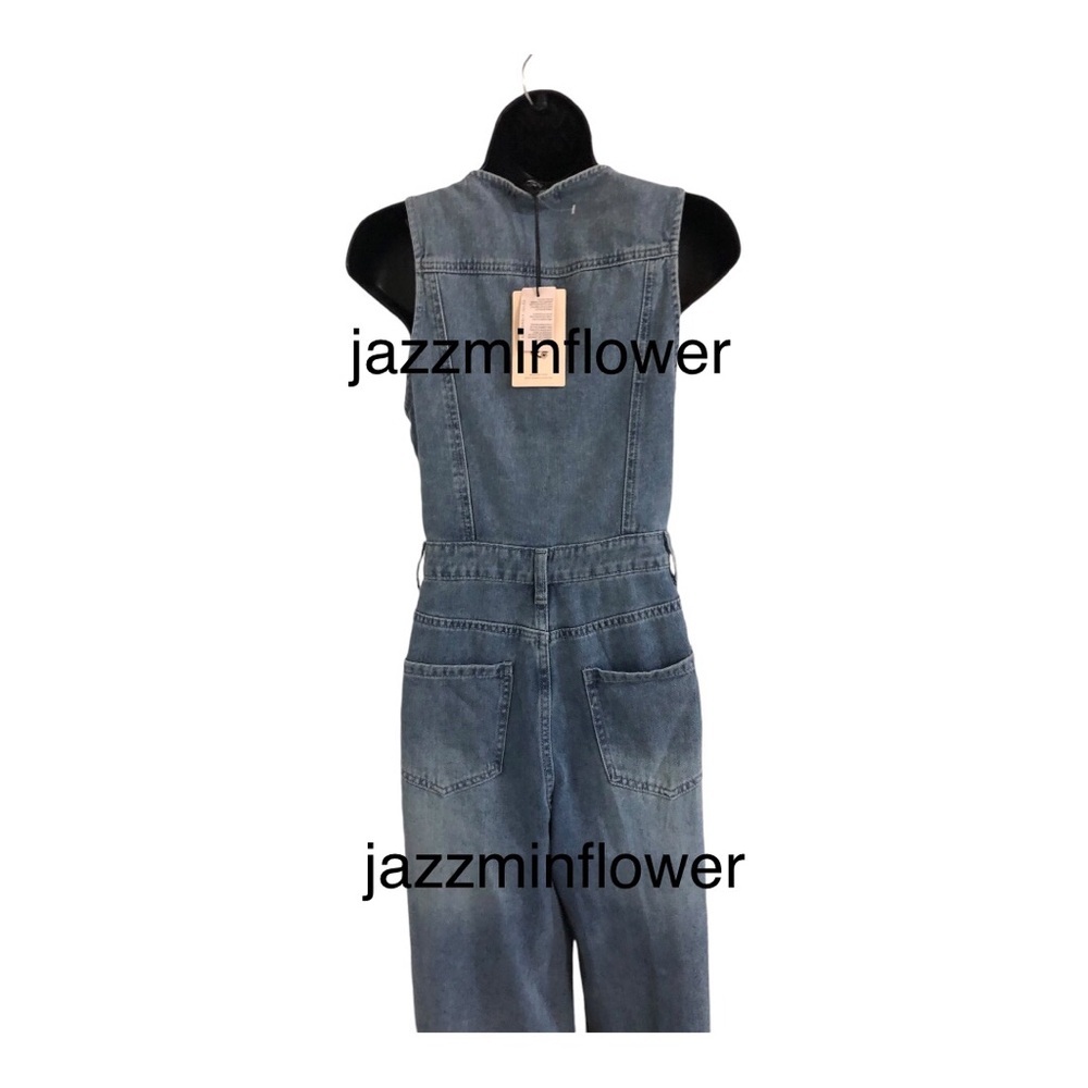 Sincerely Jules blue denim button front sleeveless jeans jumper jumpsuit size M - Picture 14 of 17